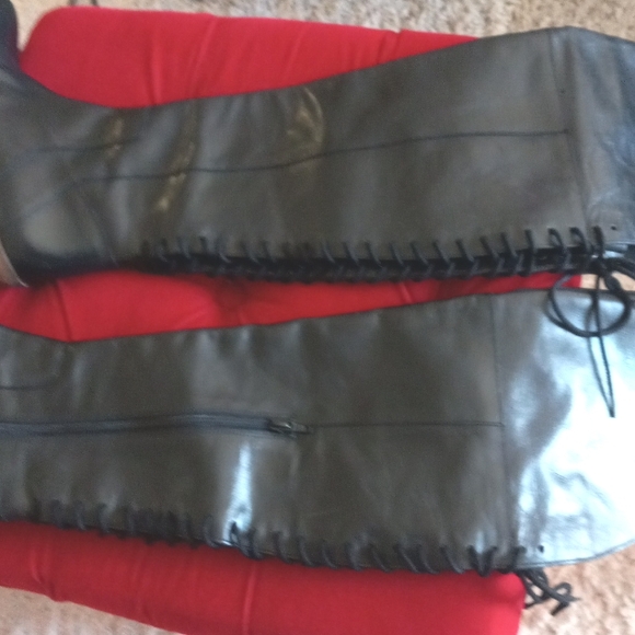 DIBA TRUE SUNSET SAIL Back Lace Up Leather Boot Black 8.5 Side Zip Over the Knee - Picture 3 of 16